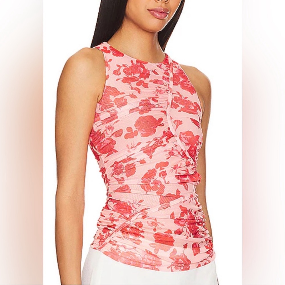 Bardot Felicia Top Red Floral Ruched Mesh Jersey Size 10 Date Night Bodycon‎ NWT